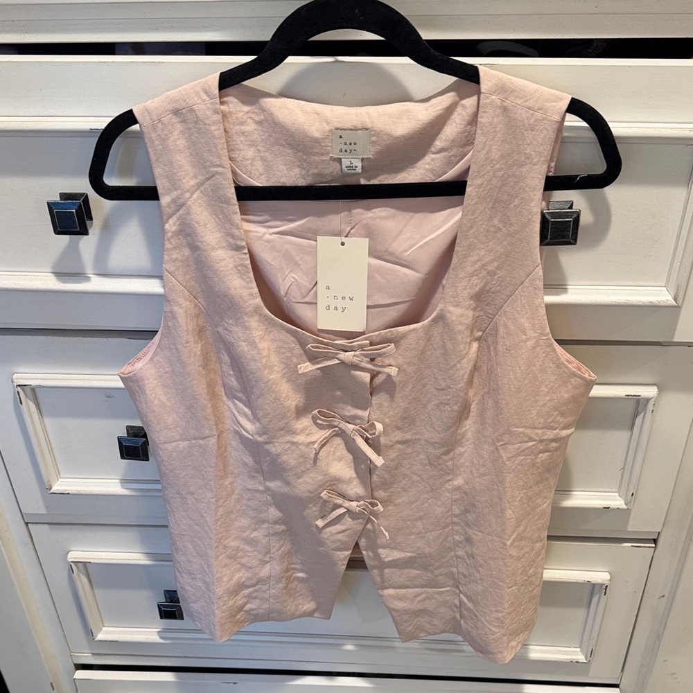 A New Day Women's Light Pink Lace-Up Blouse